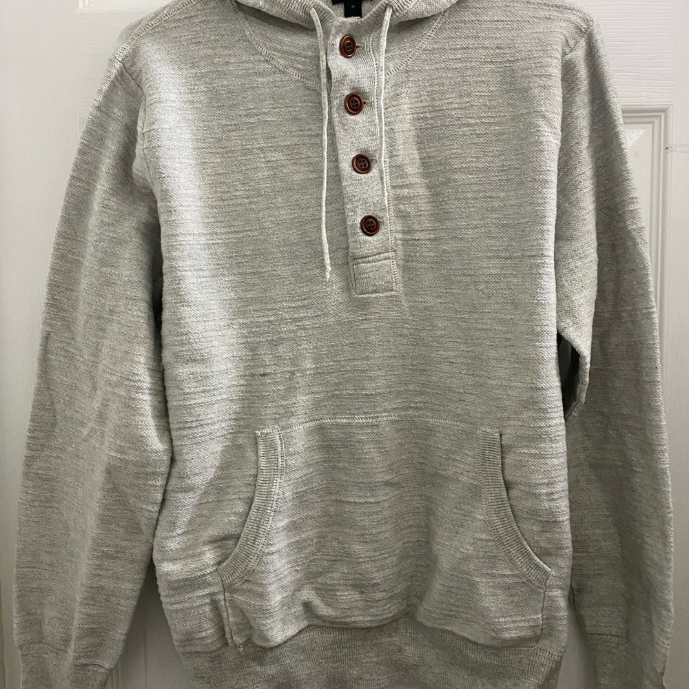 J. Crew Gray Henley Pull over Classic Knit Style, medium